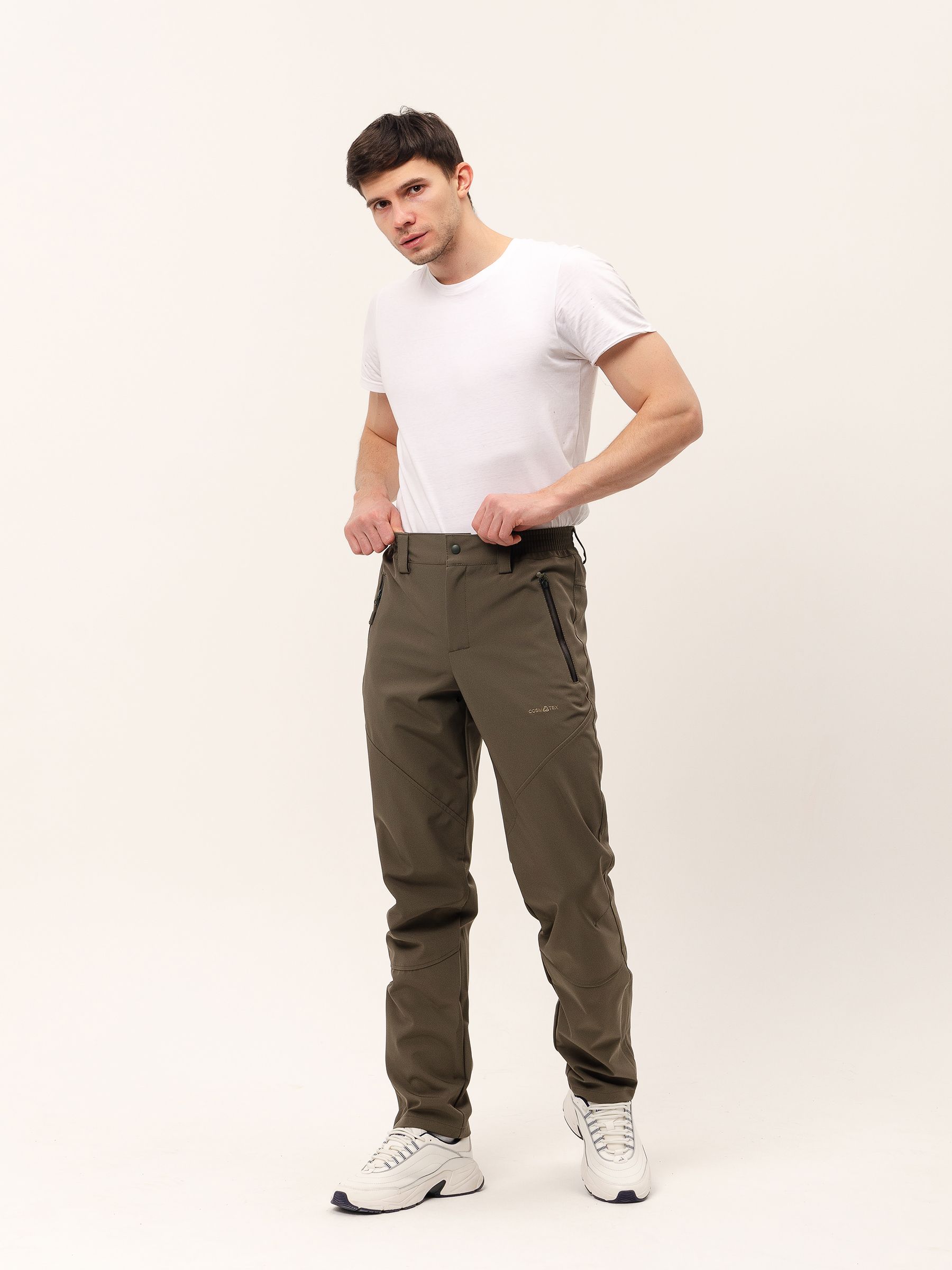 Демисезонные мужские мембранные брюки Софтшелл, цвет светлый хаки измембранной ткани
